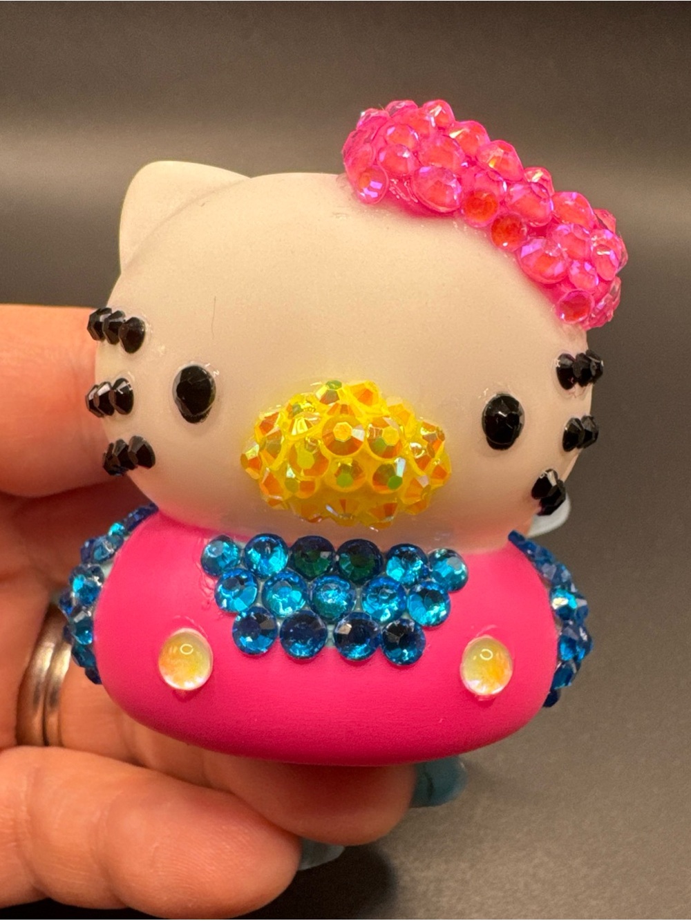 Handmade Pink and Teal Glass Rhinestone Hello Kitty Rubber Duck Jeep Jewels